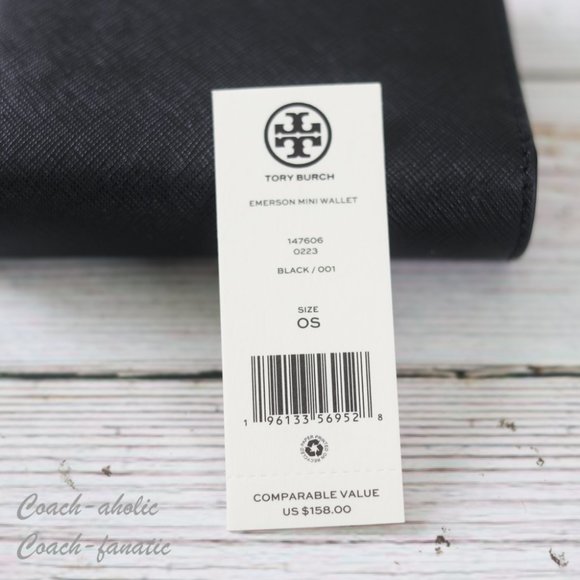 NWT Tory Burch Emerson Saffiano Leather Mini Wallet in Black - Picture 10 of 10